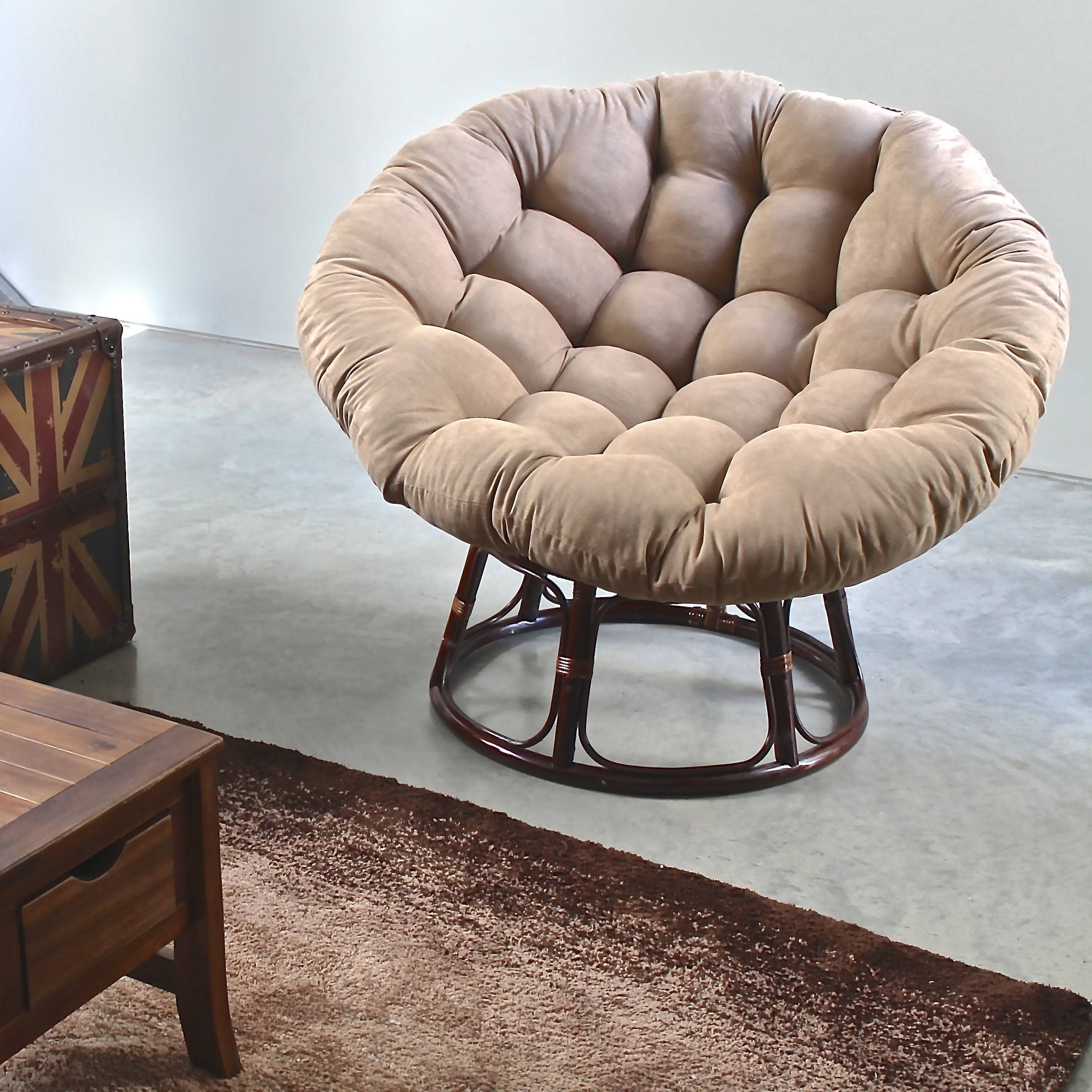 International Caravan Bali 42-Inch Rattan Papasan Chair with Cushion Red Wine Microsuede