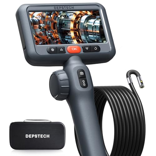 DEPSTECH Dual Lens Articulating Endoscope Camera with Lights,Two-Way Articulated Industrial Borescope, 4.5" Screen, 5FT Flexible Snake Scope