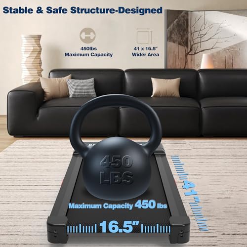 Walking Pad Treadmill with 12% 9-Level Auto Incline, 450 lbs Capacity RGB LED Screen, Bluetooth Speaker Under Desk Treadmill