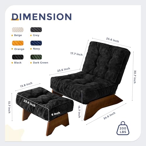 MAXYOYO Accent Chair with Ottoman Adjustable Backrest, Tufted Living Room Chair Upholstered Lounge Chair with Footrest Set