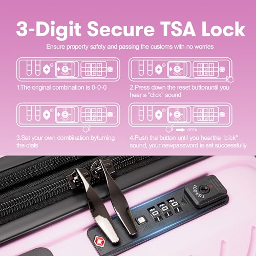 Luggage Sets 3 Piece,Hardside Expandable Luggage Sets,Large Suitcases with Wheels TSA Lock,Light Pink