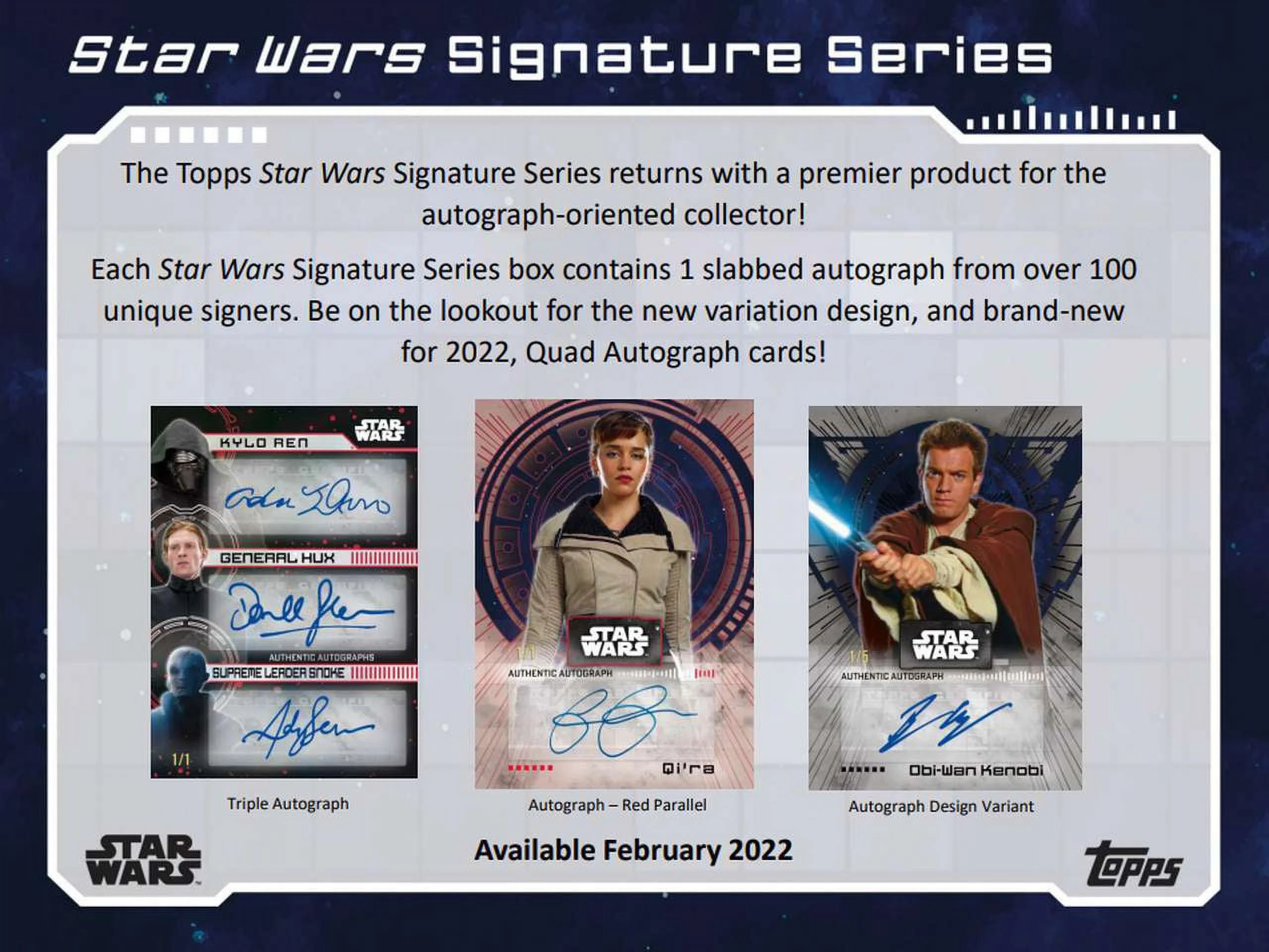Star Wars Topps 2022 Signature Series Trading Card HOBBY Box (1 Pack, 1 Encased Autograph)