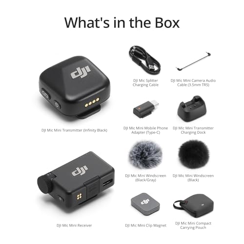 DJI Mic Mini (2 TX + 1 RX + Charging Case), Wireless Microphone for iPhone/Camera/Android, Ultralight, Detail-Rich Audio, 48h Use, Noise Cancelling