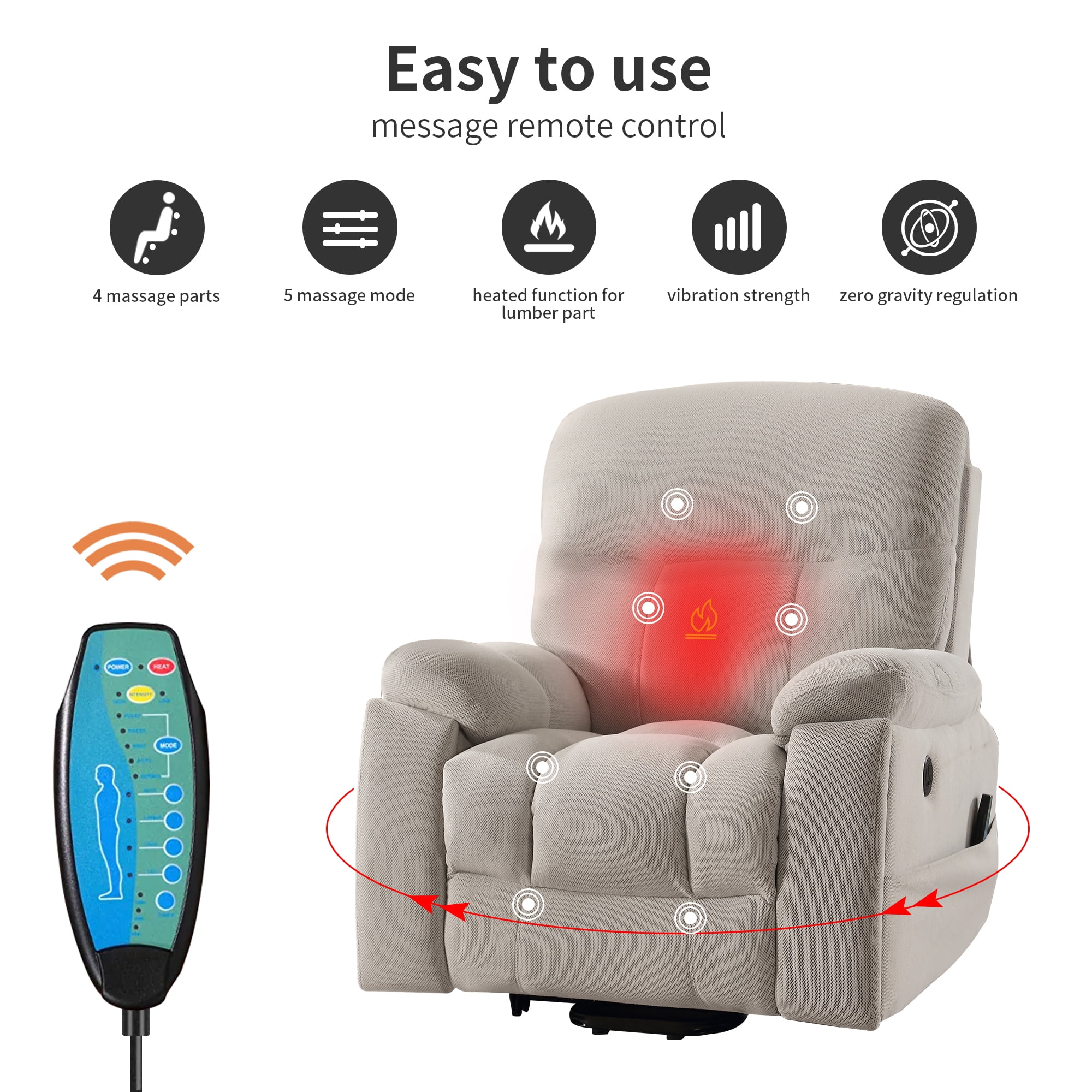 Kbest Large Power Lift Recliner Chair with Massage and Heat for Elderly, Overstuffed Wide Recliners, Heavy Duty Reclining with USB Ports