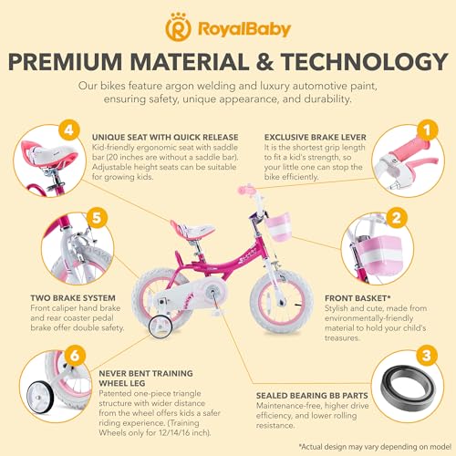 Royalbaby Princess Girls Kids Bike 12 14 16 18 20 Inch Children Bicycle with Basket for Age 3-12 Years