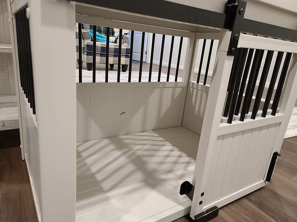 Homestead Sliding Barn Door Furniture Style Dog Crate - Antique White, Extra Large