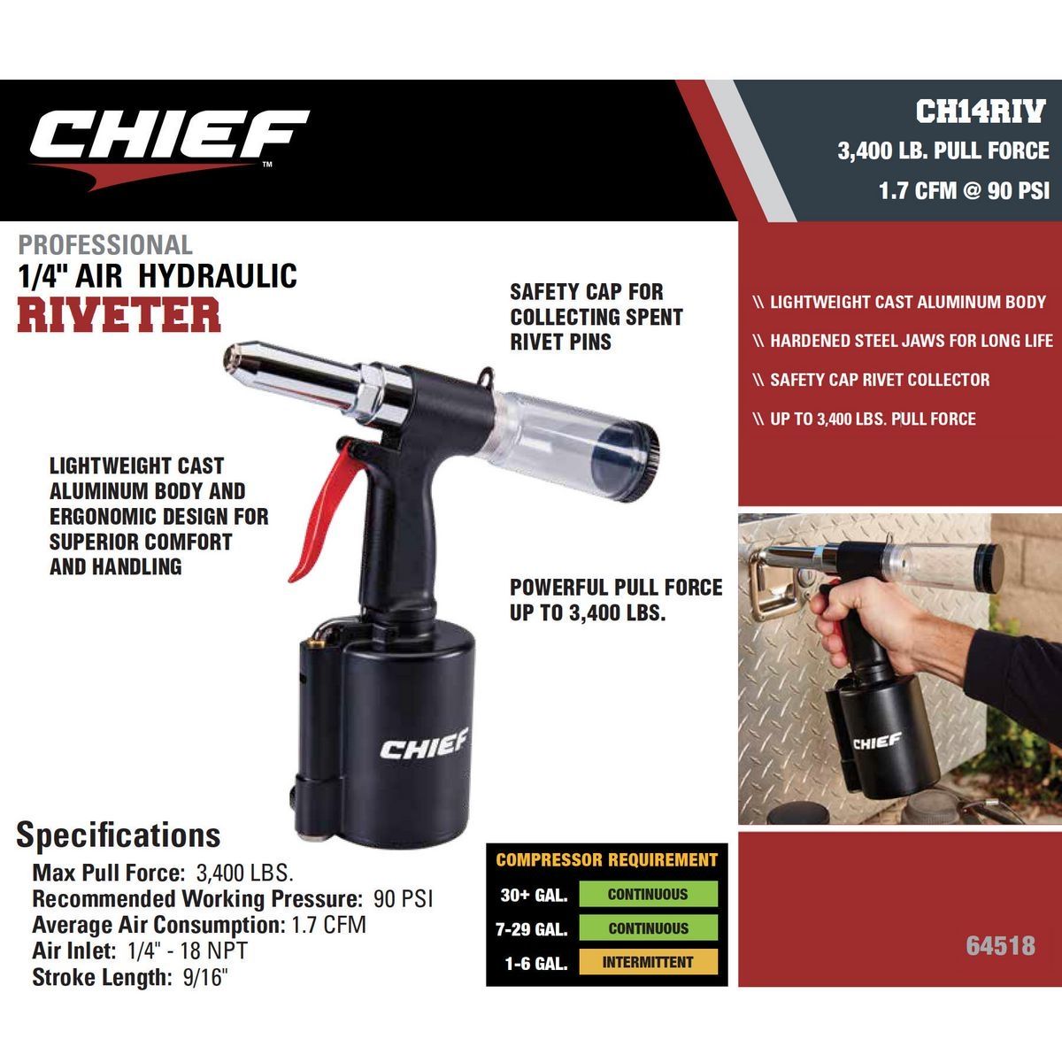 CHIEF 1/4 in. Professional Air/Hydraulic Riveter