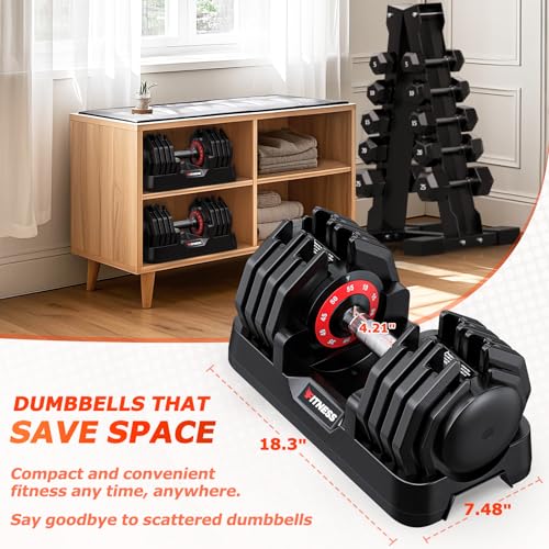 Adjustable Dumbbells Set of 2, 1-Sec Adjustable Weights Dumbbells Set, 5 in 1 Free Dumbbell with Anti-Slip Texture Handle