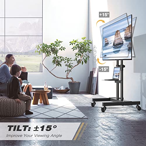 Mobile TV Stand Rolling TV Cart Floor Stand with Mount on Lockable Wheels Height Adjustable Shelf for 32-83 Inch TV Stand Flat Screen or Curved TVs