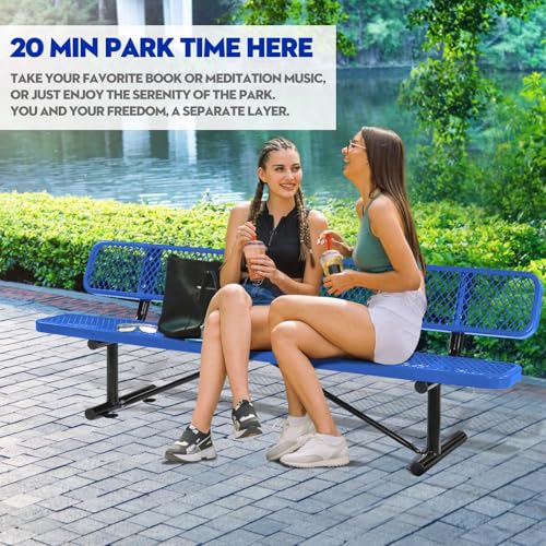 8FT Heavy Duty Park Bench with Back Portable Frame, Outdoor Metal Park Bench with Backrest, Steel Mesh Outdoor Bench for Garden, Lawn, Patio, Porch