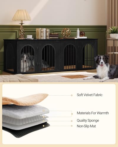 71" Dog Crate Furniture for 2 Dogs, Heavy Duty Indoor Dog Kennel TV Stand, XXL Wooden Dog Cage with Divider for Medium Large Dogs