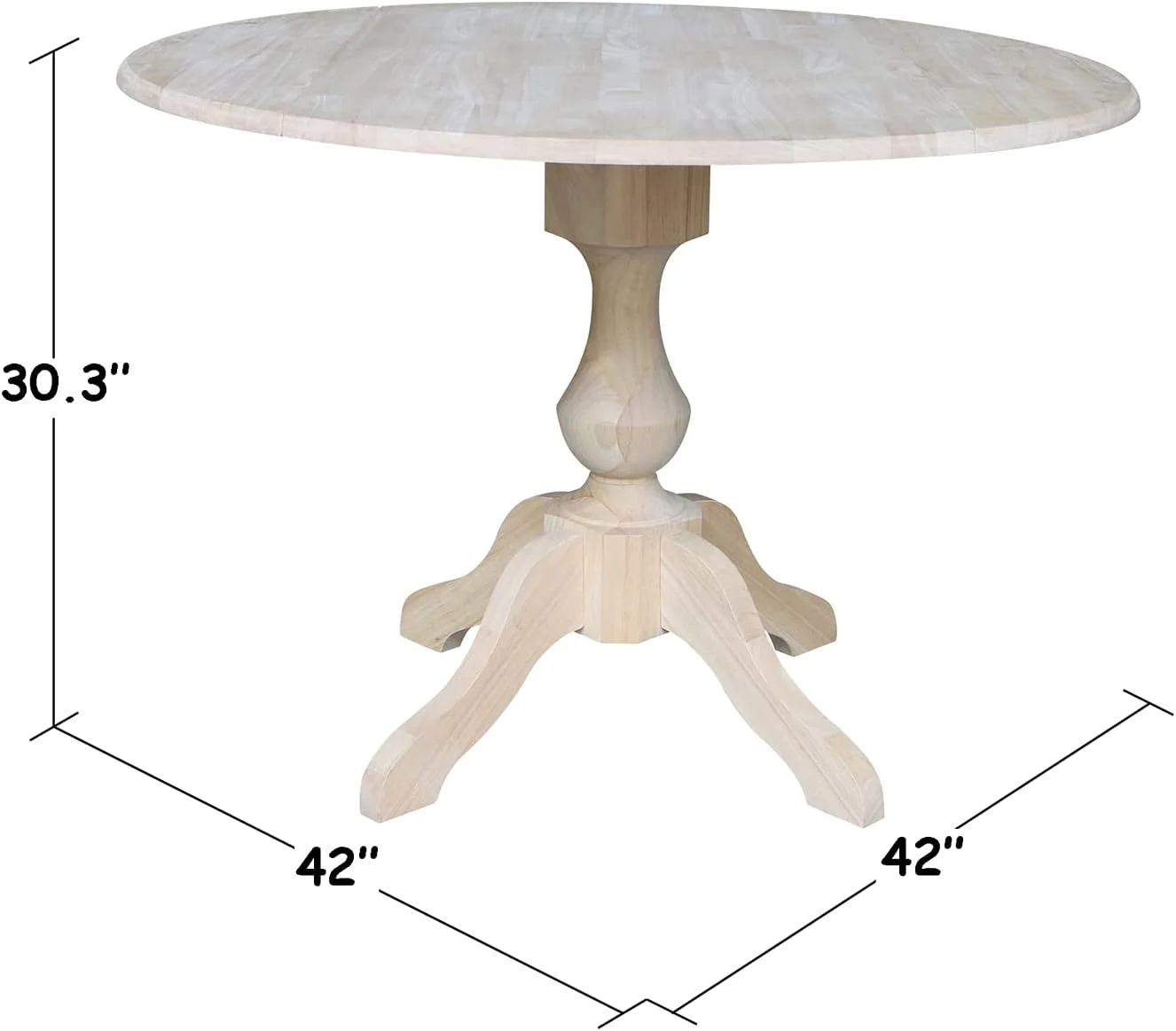 Round Dual Drop Leaf Pedestal Table-30.3" H, Unfinished Dining Table, Ready To Finish