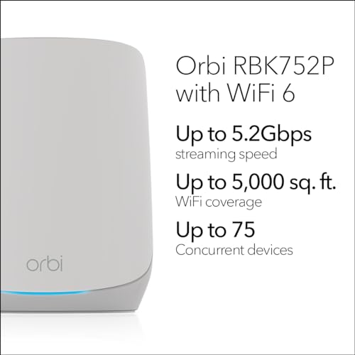 NETGEAR Orbi Whole Home Tri-Band WiFi 6 Mesh Network System (RBK663) &ndash; Router with 2 Satellite Extenders, Security Features, Coverage up to 6