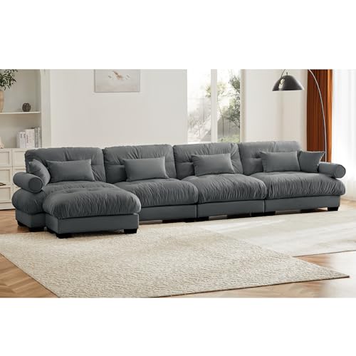 130" Modular Sectional Sofa,Velvet Upholstered Couches for Living Room,3 Seater Green Sofa Couch with Movable Ottoman