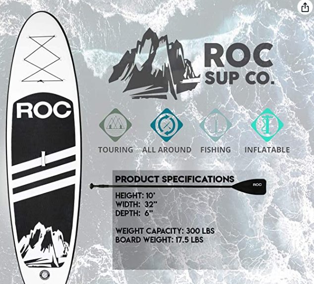 Roc Inflatable Stand Up Paddle Board with Premium sup Accessories & Backpack