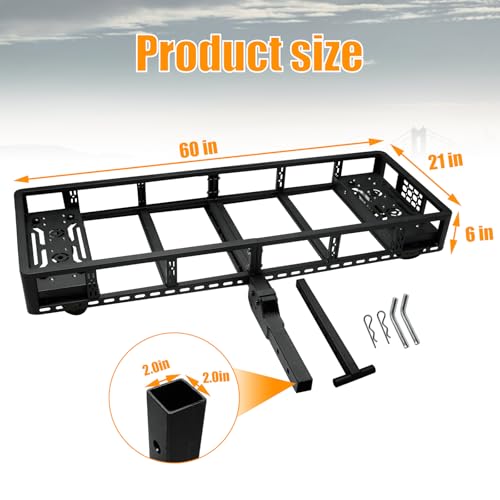 Folding Trailer Hitch Mount Cargo Basket Steel Luggage Carrier Rack Fits 2" Hitch Receiver for SUV Pickup Truck