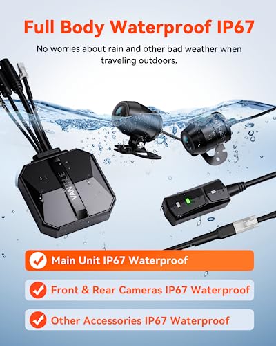 Vantrue F1 Motorcycle 4K Dash Cam Front and Rear, 4K + 1080P Motorcycle Camera, Full Body IP67 Waterproof, GPS Wi-Fi, 160° Wide Angle, Wired Remote