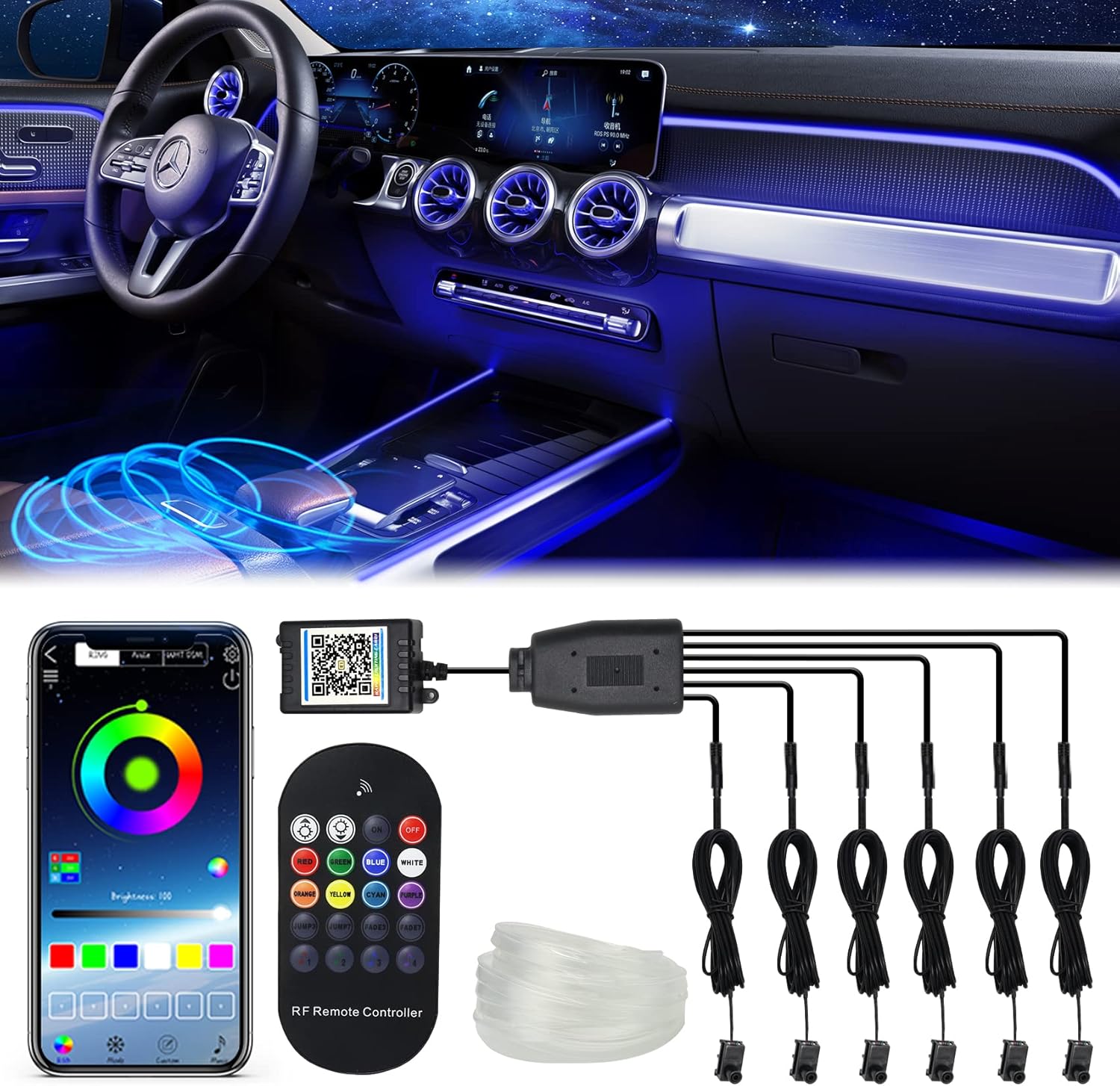 Interior Car Lights, WEBUPAR Car Accessories 10 in 1 Car LED Strip Lights with APP Control, 236 inches Fiber Optic