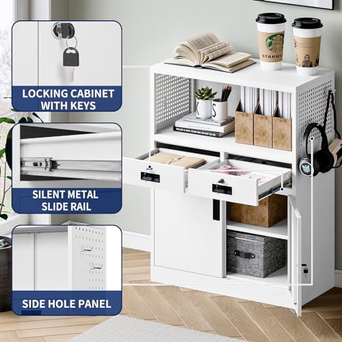 Yizosh Locking Cabinet with 2 Drawers, Metal Storage Cabinet with Locking Doors and Shelves - 41.3" Steel Lockable Storage Cabinet