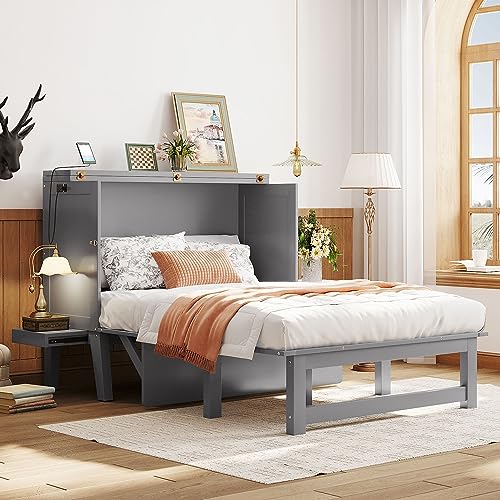 Harper & Bright Designs Queen Size Murphy Bed Wall Bed with Closet and Storage Drawers