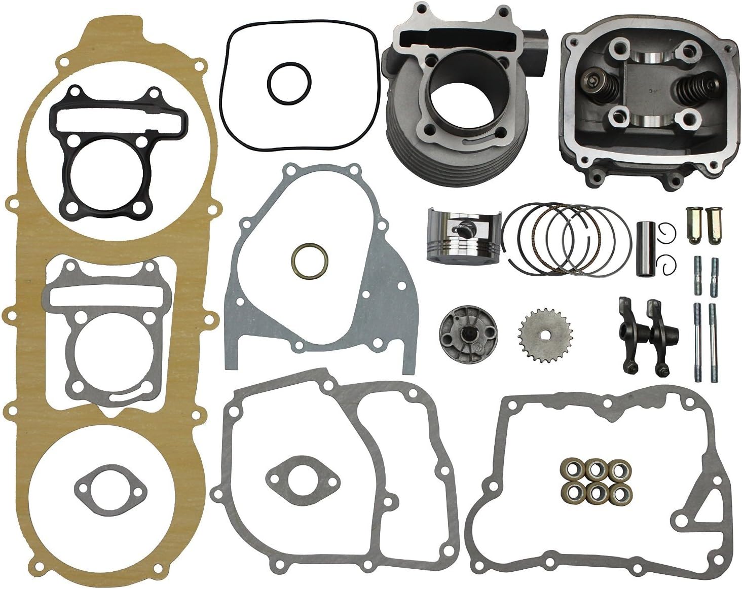 GOOFIT 57.4mm Bore Cylinder Kit 150cc Big Bore GY6 Engine Rebuild Kit Cylinder Head Chinese Scooter Pack of 2