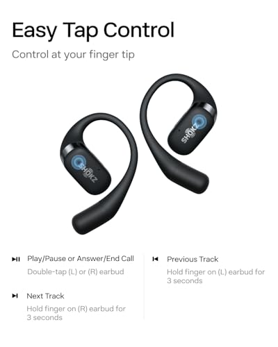 SHOKZ OpenFit - Open-Ear True Wireless Bluetooth Headphones with Microphone, Earbuds with Earhooks, Sweat Resistant, Fast Charging, 28HRS Playtime
