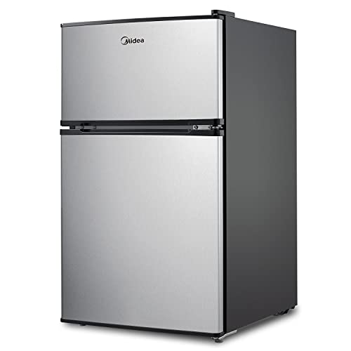 Midea Compact Reversible Double Door Refrigerator and Freezer, 3.1 Cubic Feet