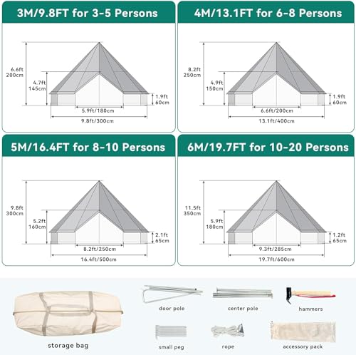 YITAHOME Canvas Bell Yurt Tents - 4 Season Waterproof Glamping Tents w/Stove Jack for Family Camping, Hunting, Parties - 13/16.4/20FT