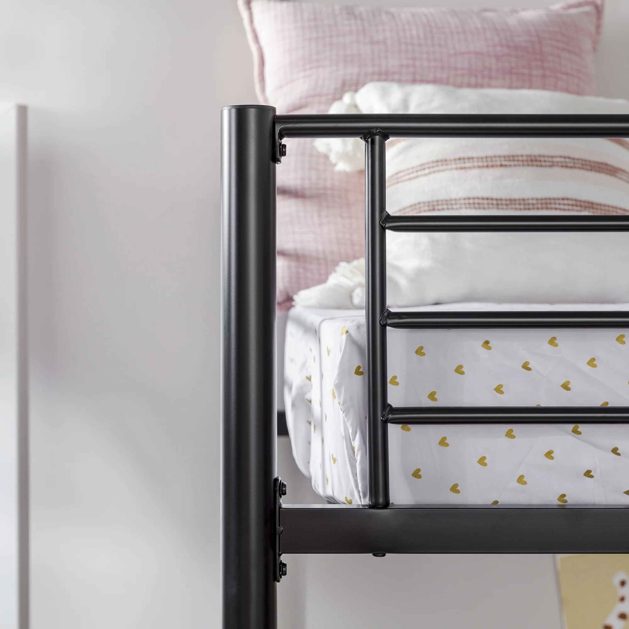 Walker Edison Premium Traditional Twin Metal Loft Bed, Black