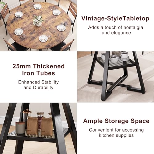Round Dining Table for 4,Kitchen Dining Room Circle Dinner Pedestal Table,Space Saving Wood Kitchen & Dining Room Furniture (Vintage, 47In)
