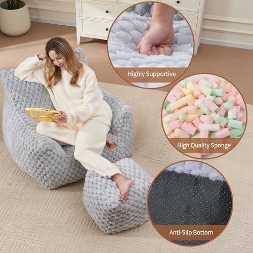 Big Bean Bag Chairs for Adults Cozy Giant Bean Bag Sofa Chair, Gaming Bean Bag Chairs with Foot Rest, Lounge Comfy Chair Indoor for Bedroom