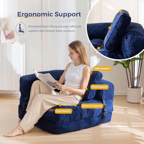 MAXYOYO Folding Sofa Bed, L-Shaped Convertible Sofa Bed with Armrest Foldable Sleeper Couch with Pillow