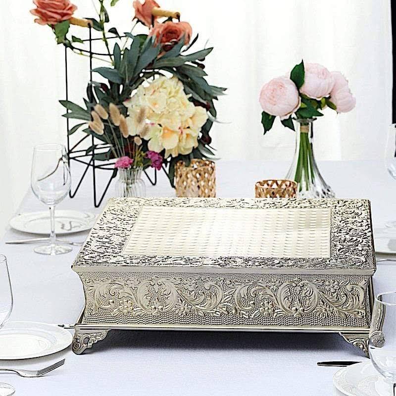 18x18 in Wide Gold Square Embossed Wedding Cake Stand Riser