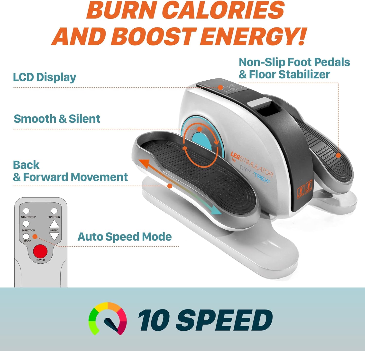 LegStimulator Seated Under Desk Elliptical Electric Machine w Remote Control Portable Trainer Pedal Exerciser LCD Monitor Compact Trainer for Home &