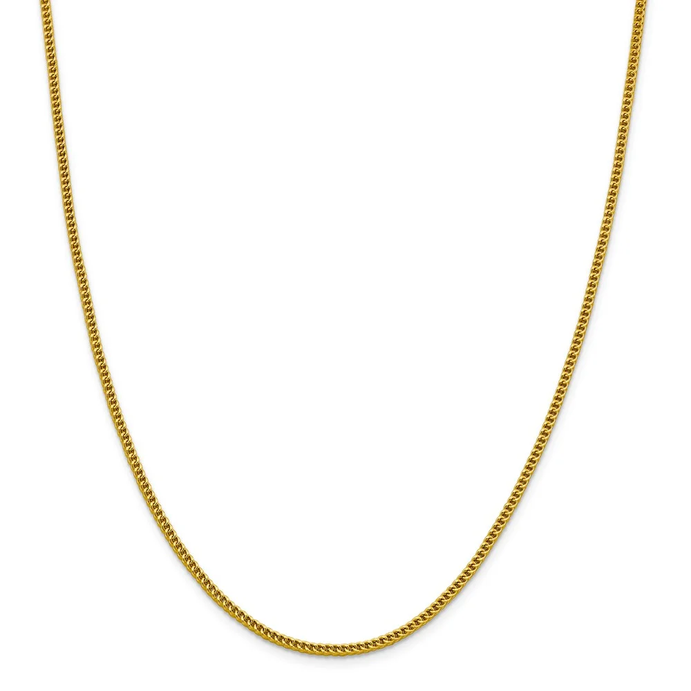 Real 14kt Yellow Gold 2.2mm Semi-Solid Franco Chain; 20 inch; Lobster Clasp; for Adults and Teens; for Women and Men