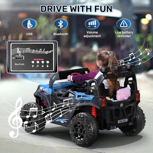 ANPABO 24V 4X4 Ride on Car Truck w/Remote Control, 4WD/2WD Switchable Kids UTV, 19" Spacious Seat, 4 Shock Absorbers, Soft Start, Music Player