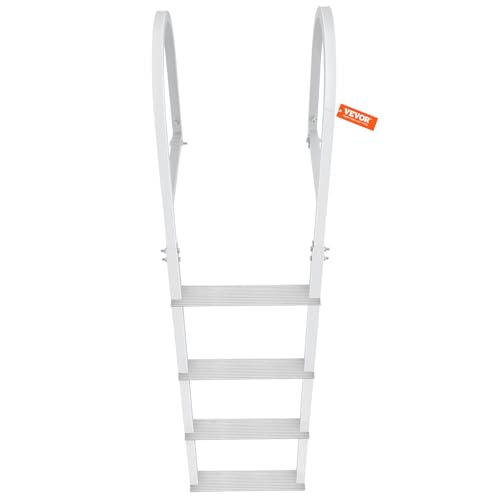 VEVOR Dock Ladder, Removable 5 Steps, 500 lbs Load Capacity, Aluminum Alloy Pontoon Boat Ladder with 3.1'' Wide Step & Nonslip Mat