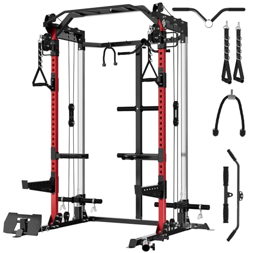 Mikolo Power Cage, 2000LB Power Rack with Independent Dual Pulley System, Multi-Function Home Gym Workout Machine for Cable Crossover