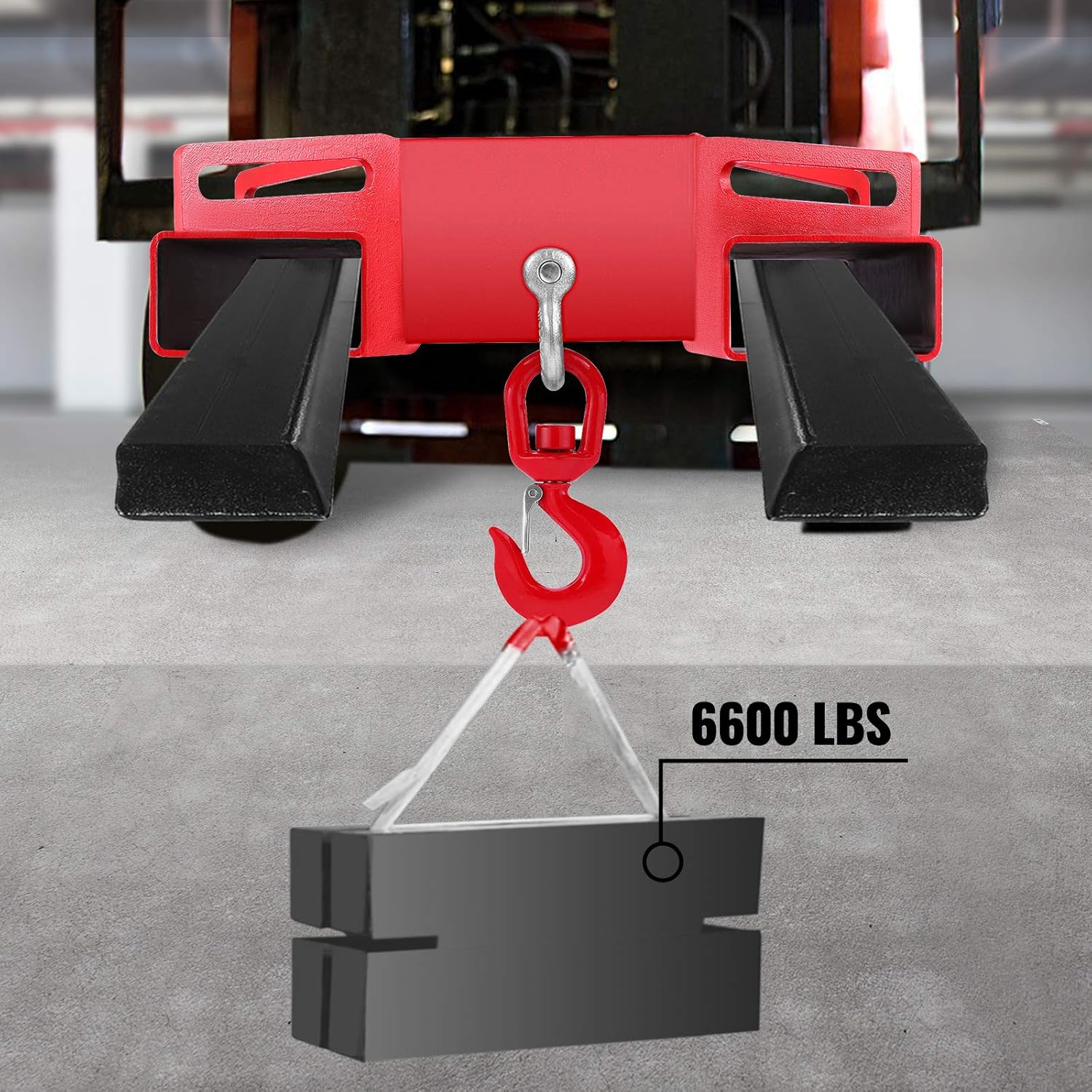 Mophorn Forklift Lifting Hook, 6600lbs Capacity Forklift Lifting Hoist, Red Forklift Mobile Crane with Swivel Hook and Two Large T-Screws