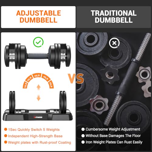 Adjustable Dumbbells Set of 2, 1-Sec Adjustable Weights Dumbbells Set, 5 in 1 Free Dumbbell with Anti-Slip Texture Handle