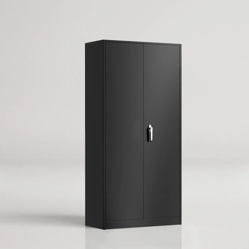 72 inch Metal Garage Storage Cabinet with Locking Doors and Adjustable Shelves Black Metallic Finish