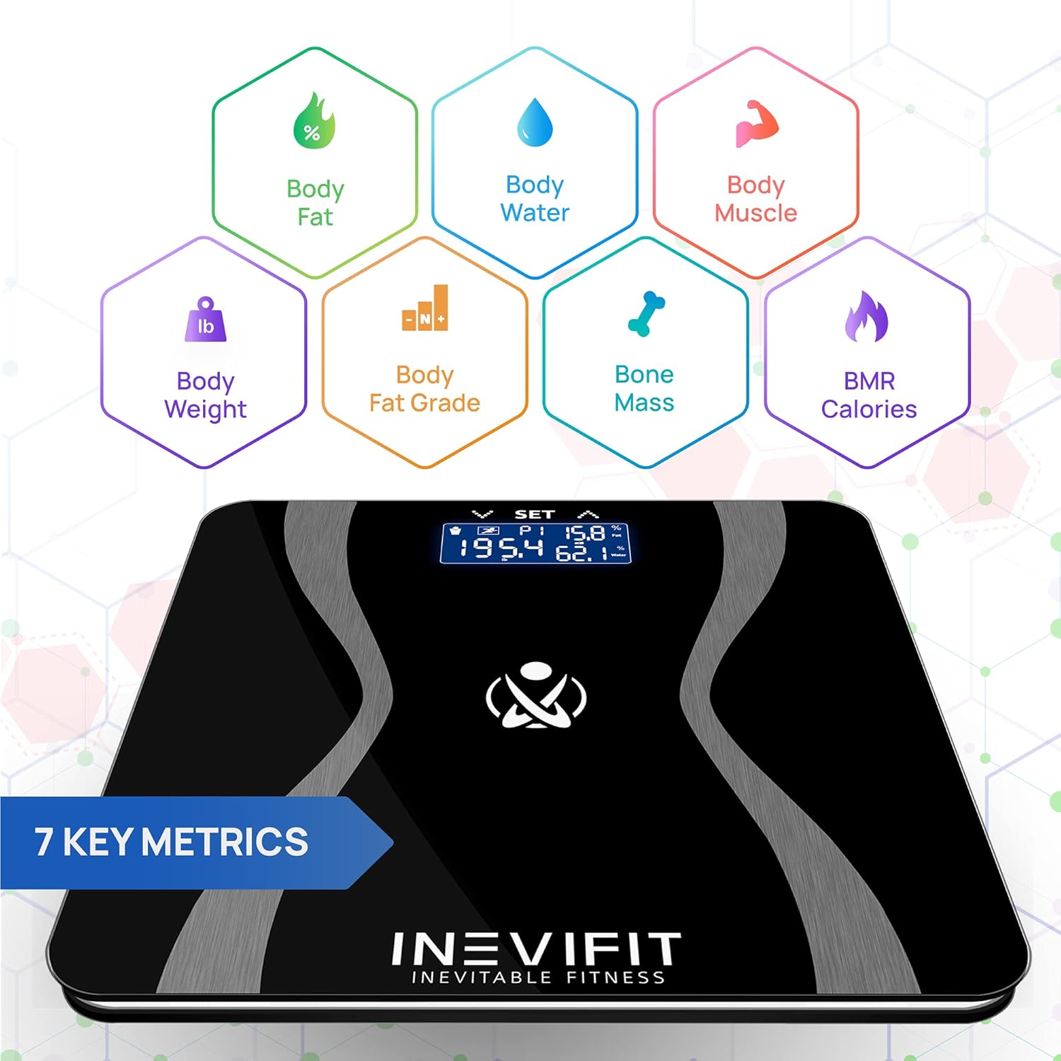 INEVIFIT Body-Analyzer Scale, Highly Accurate Digital Bathroom Body Composition Analyzer, Measures Weight, Body Fat, Water