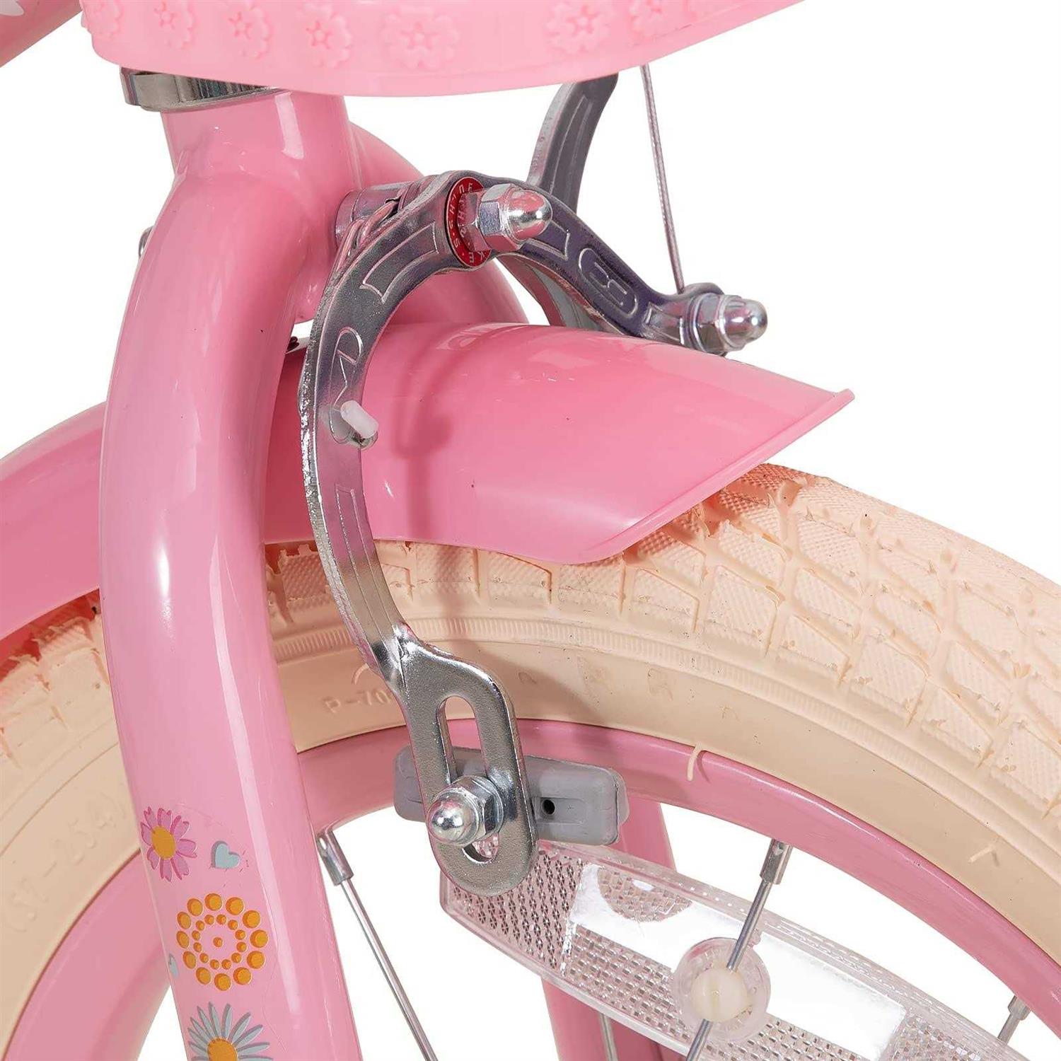 Joystar Little Daisy Kids Bike for 3 4 5 Years Girls with Handbrake Princess Bicycle with Training Wheels Basket Toddler