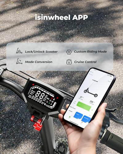 isinwheel GT1 Electric Scooter Adults, 28 MPH Top Speed, 28 Miles Range, 800W Motor E-Scooter, 10" Off-Road Tires, Double Braking Systems