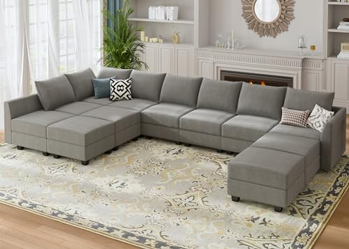 HONBAY Modular Sofa Sectional Sleeper Couch with Ottomans Reversible Sleeper Sectional Sofa Modular Couch with Storage, Aqua Blue