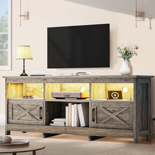 YITAHOME TV Stand for 65 Inch TVs, Entertainment Center with Storage Cabinets, Power Outlet & LED Light