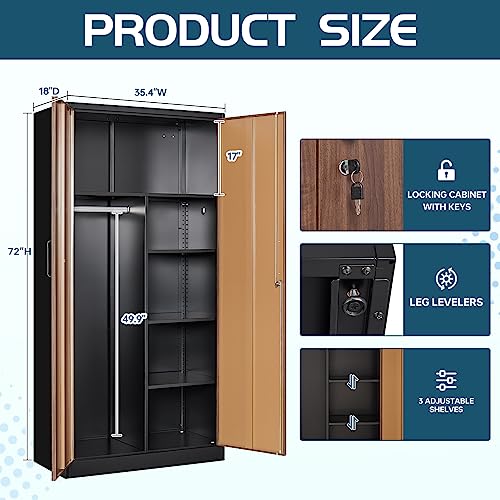MIIIKO Steel Cabinet Wardrobe, Metal Locker Cabinet with Hanging Rod, Metal Clothing Locker Storage for Home, Office, Garage and Changing Room