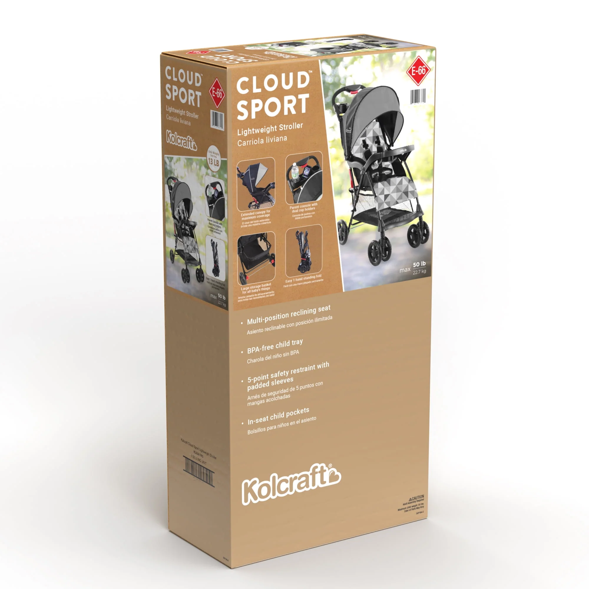 Kolcraft Cloud Sport Lightweight Stroller for Child/Toddler,  Unisex Gray