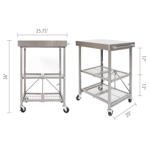 Origami Folding Kitchen Cart on Wheels, 3-Tier Foldable Rolling Cart - Chefs Outdoor Cart for Wine and Food, Microwave Cart, Plating Shelf
