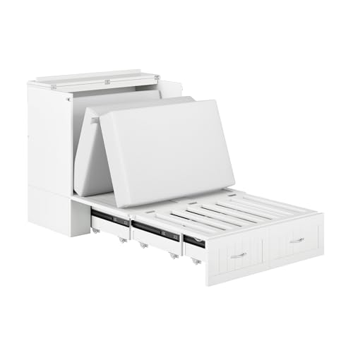 AFI Southampton Queen Murphy Bed Chest with Mattress, Storage, and Built-in Charger in Grey